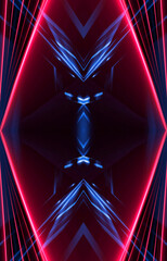 Wall Mural - dark abstract futuristic background. neon lines, glow. neon lines, shapes. pink and blue glow