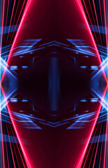 Wall Mural - dark abstract futuristic background. neon lines, glow. neon lines, shapes. pink and blue glow