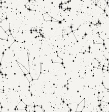 Star Constellation Zodiac Space Stellar Seamless Vector Black White Pattern