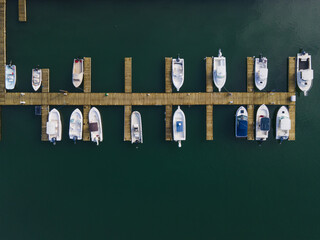 Wall Mural - Top view of yachts at Nantasket Marina at Nantasket Beach in town of Hull, Massachusetts MA, USA. 