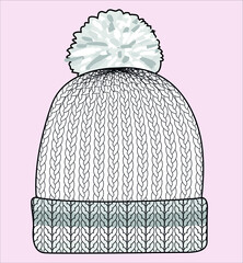 knitted beanie. knitted beanie. kids winter accessories. Children fashion flat sketch