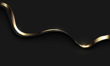 Abstract Gold Ribbon Wave Curve Shadow On Black With Blank Space Design Modern  Luxury Background Vector Illustration.