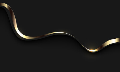 Wall Mural - abstract gold ribbon wave curve shadow on black with blank space design modern luxury background vec