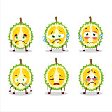 Fototapeta Dinusie - Slice of durian cartoon character with sad expression