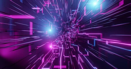 Canvas Print - neon high tech digital circuit concept of computer flyby. abstract tunnel of glow pcb, circuitry des