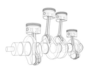 Wall Mural - Engine crankshaft with pistons outline. Vector