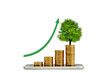 © kukhunthod - smart phone with a tree growing on a coin step increase. white background. business concept.
