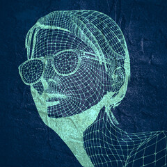 Wall Mural - head of the person from a 3d grid. human head wire model. 3d geometric face design. polygonal coveri