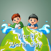 World Water Day Background Design With Two Boys
