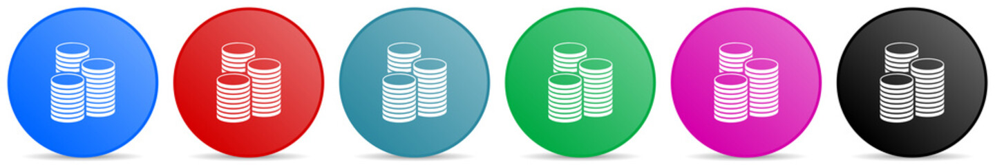 Aufkleber - Money, business and finance vector icons, set of circle gradient buttons in 6 colors options for webdesign and mobile applications