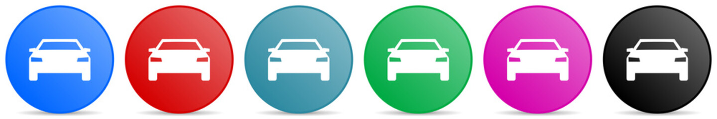 Leinwandbilder - Auto, transport, transportation, car vector icons, set of circle gradient buttons in 6 colors options for webdesign and mobile applications
