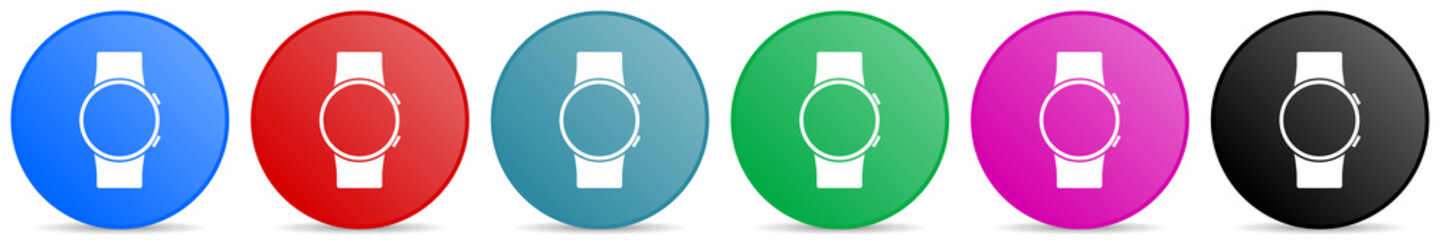 Aufkleber - Smartwatch, smart watch vector icons, set of circle gradient buttons in 6 colors options for webdesign and mobile applications