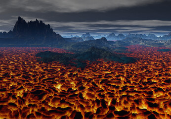 Wall Mural - 3D Rendered Volcanic Alien Landscape - 3D Illustration