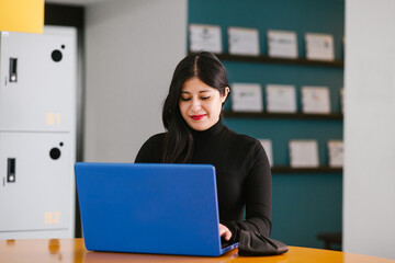 Wall Mural - latin business woman working with computer at the office in Mexico city