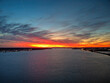 Aerial View of Intense Sunset over Delaware River