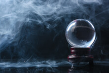 Crystal Ball Of Fortune Teller In Smoke On Dark Background