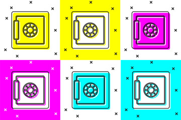 Sticker - Set Safe icon isolated on color background. The door safe a bank vault with a combination lock. Reliable Data Protection. Vector.