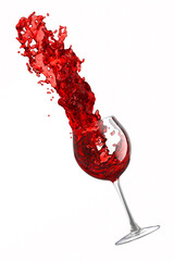 Poster - Glass with red wine and splashes of fluid isolated on white background.