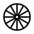 Vector flat illustration of far west style wagon wooden wheel icon - Black symbol isolated on white background
