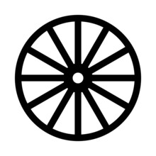 Vector Flat Illustration Of Far West Style Wagon Wooden Wheel Icon - Black Symbol Isolated On White Background