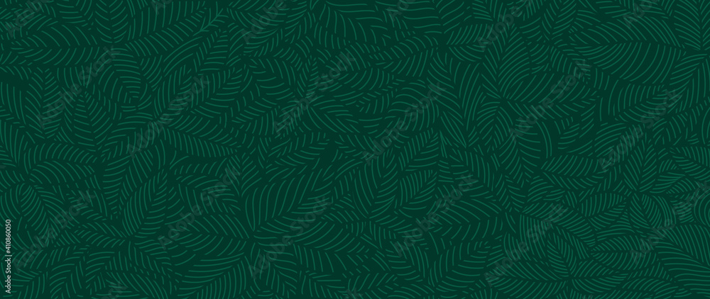 Luxury Nature green background vector. Floral pattern, Tropical plant line arts, Vector illustration. - obrazy, fototapety, plakaty 