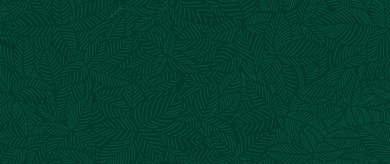 luxury nature green background vector. floral pattern, tropical plant line arts, vector illustration
