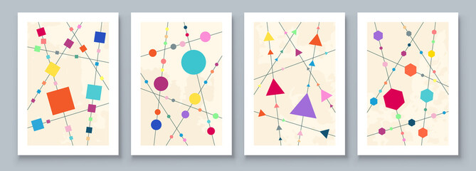 Wall Mural - Abstract fun geometric pattern background for Children. Background circles, triangles and square. Use for modern design, cover, template, decorated, brochure, flyer.