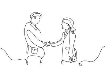 Wall Mural - Continuous one line drawing of businessmen hand shaking