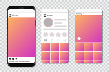 Poster - Smartphones with mockup social media frame. Vector illustration