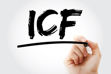 ICF - intracellular fluid acronym with marker, medical concept background