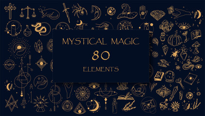 Wall Mural - witch magic, mystical and astrology objects symbols. doodle esoteric, boho mystical hand drawn eleme