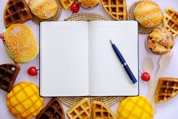 Wall Mural - bakery and cake on table background and space for text