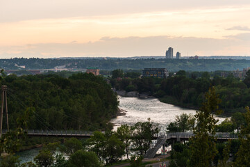 view of Bow river floing inside Calgary, Alberta, Canada