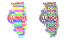 Sketch Illinois (United States Of America) Letter Text Map, Illinois Map - In The Shape Of The Continent, Map Illinois - Color Vector Illustration