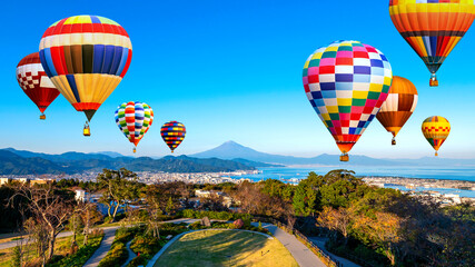 Landscape of Fuji Mountain with colorful hot air balloon 2