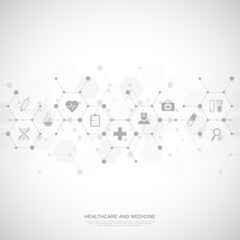 Wall Mural - medical background and healthcare technology with flat icons and symbols. design template of concept