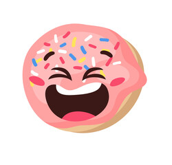 Wall Mural - Hand Drawn Cartoon Illustration Donut Emoji. Fast Food Vector Drawing Sweet Emoticon. Tasty Image Meal. Flat Style Collection American Cuisine