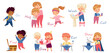 © Happypictures - Funny Kids Engaged in Different Activities Demonstrating Verb Vector Set