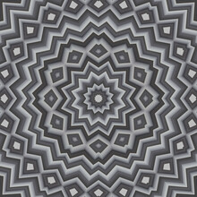 Abstract Background Of Pattern Of A Kaleidoscope. Black, White And Grey Maze Lines Background Fractal Mandala. Abstract Kaleidoscopic Arabesque. Geometrical Ornament Pattern