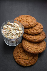 Oat cookies. Diet sweets. Oat flakes. Nutritious breakfast. Cereal gingerbread. Oatmeal for breakfast. Healthy food. Healthy eating. Homemade baking. Low fat cookie recipe.