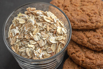 Oat cookies. Diet sweets. Oat flakes. Nutritious breakfast. Cereal gingerbread. Oatmeal for breakfast. Healthy food. Healthy eating. Homemade baking. Low fat cookie recipe.