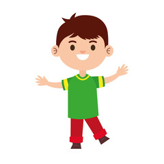 Sticker - happy little young boy with green shirt character vector illustration design