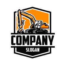 Excavating Land Clearing Constructing Ready Made Logo Vector Isolated EPS. Badge Emblem Concept