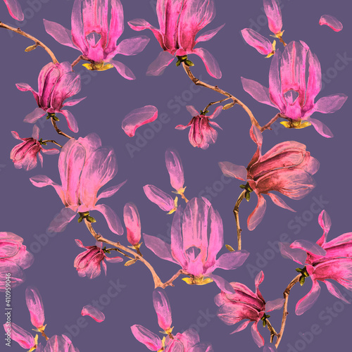 magnolia branch, pattern,beautiful pink  flowers, flowers isolated on a white background, vintage © aboard