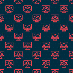 Red line Software, web development, programming concept icon isolated seamless pattern on black background. Programming language and program code on screen monitor. Vector.