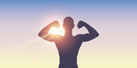 strong muscular man silhouette on sunny background vector illustration EPS10
