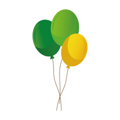 Poster - green and yellow balloons helium floating vector illustration design