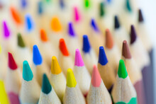 Close-up Shot Of Isolated Coloring Pencils With Selective Focus. 