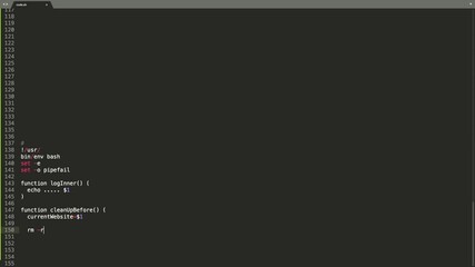 Wall Mural - shell script source code typing effect. shell script ticker colored commands editor screen. network 
