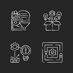 Sticker - Creative thinking chalk white icon on black background. Breaking down problems. Analyzing information. Critical thinking. Identifying problems. Isolated vector chalkboard illustrations